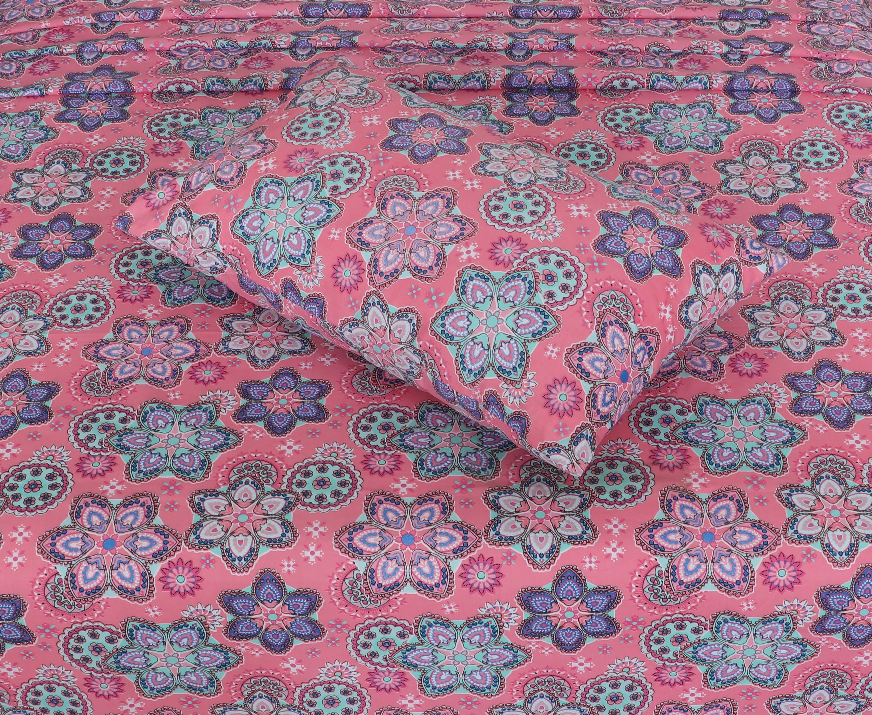 Elegant Mandala Pink Cotton Bedsheet Set-BS02