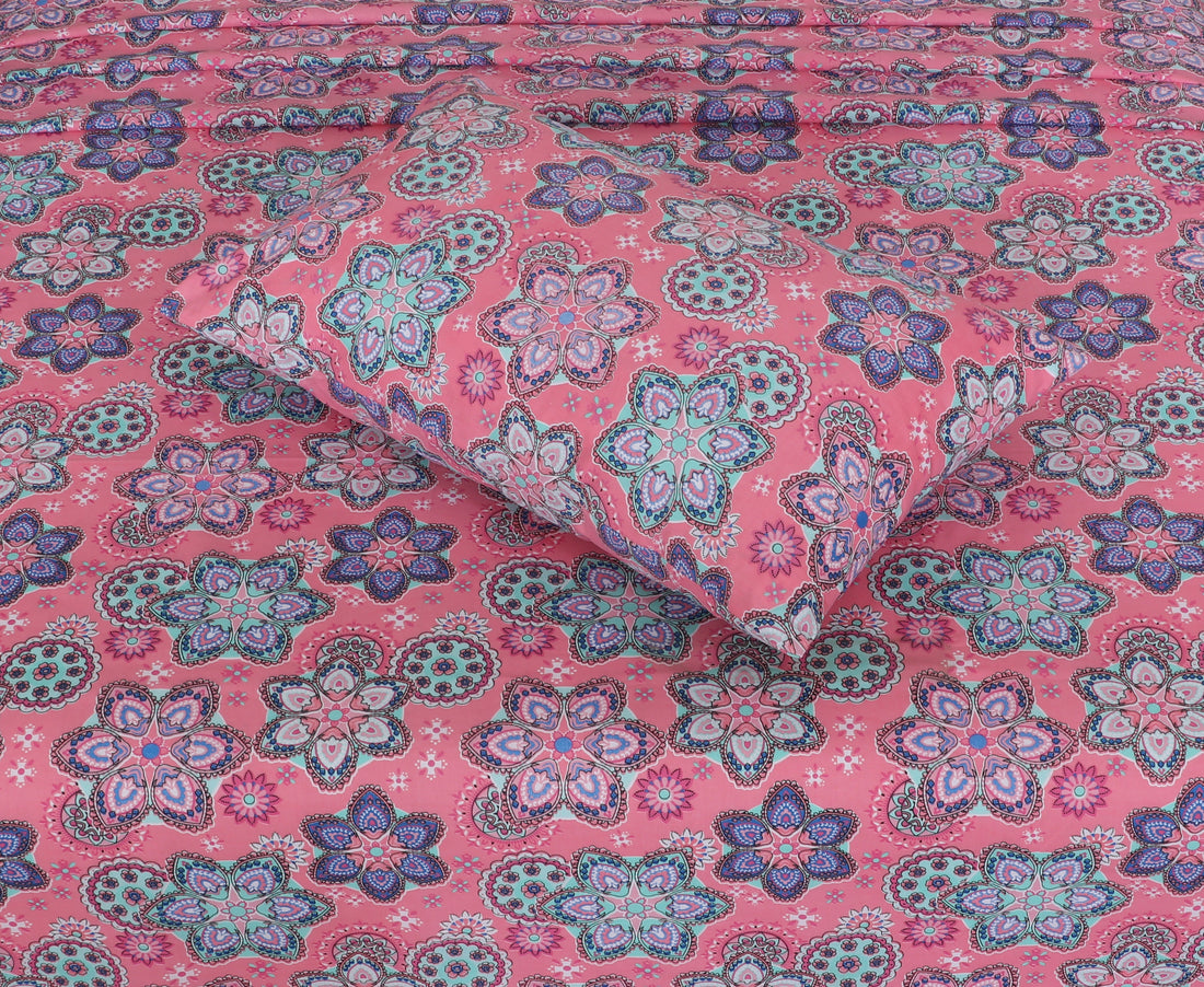 Elegant Mandala Pink Cotton Bedsheet Set-BS02