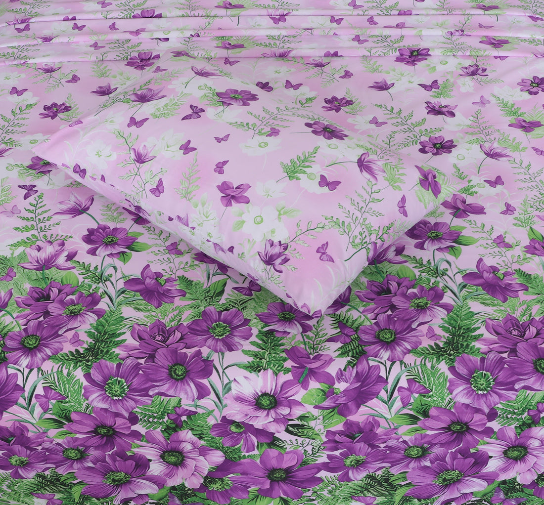 Purple Petals Paradise – cotton Bedsheet Set-BS07