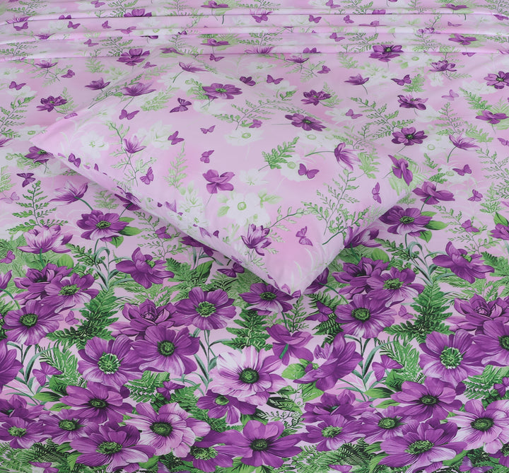 Purple Petals Paradise – cotton Bedsheet Set-BS07