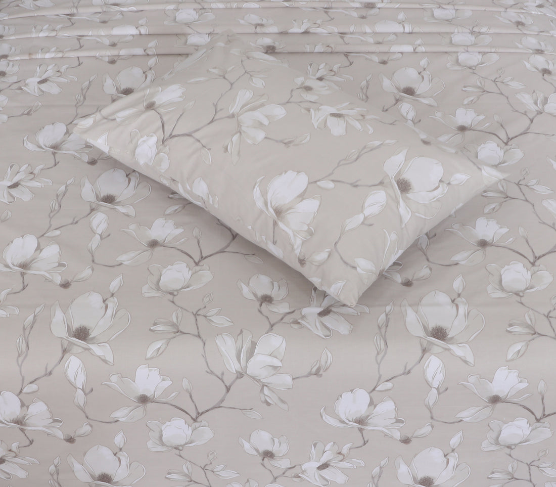 Elegant Beige Floral cotton Bedsheet Set-BS12