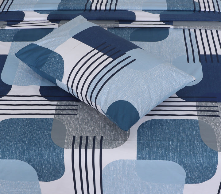 Modern Geometric Blue Cotton Bedsheet Set-BS01