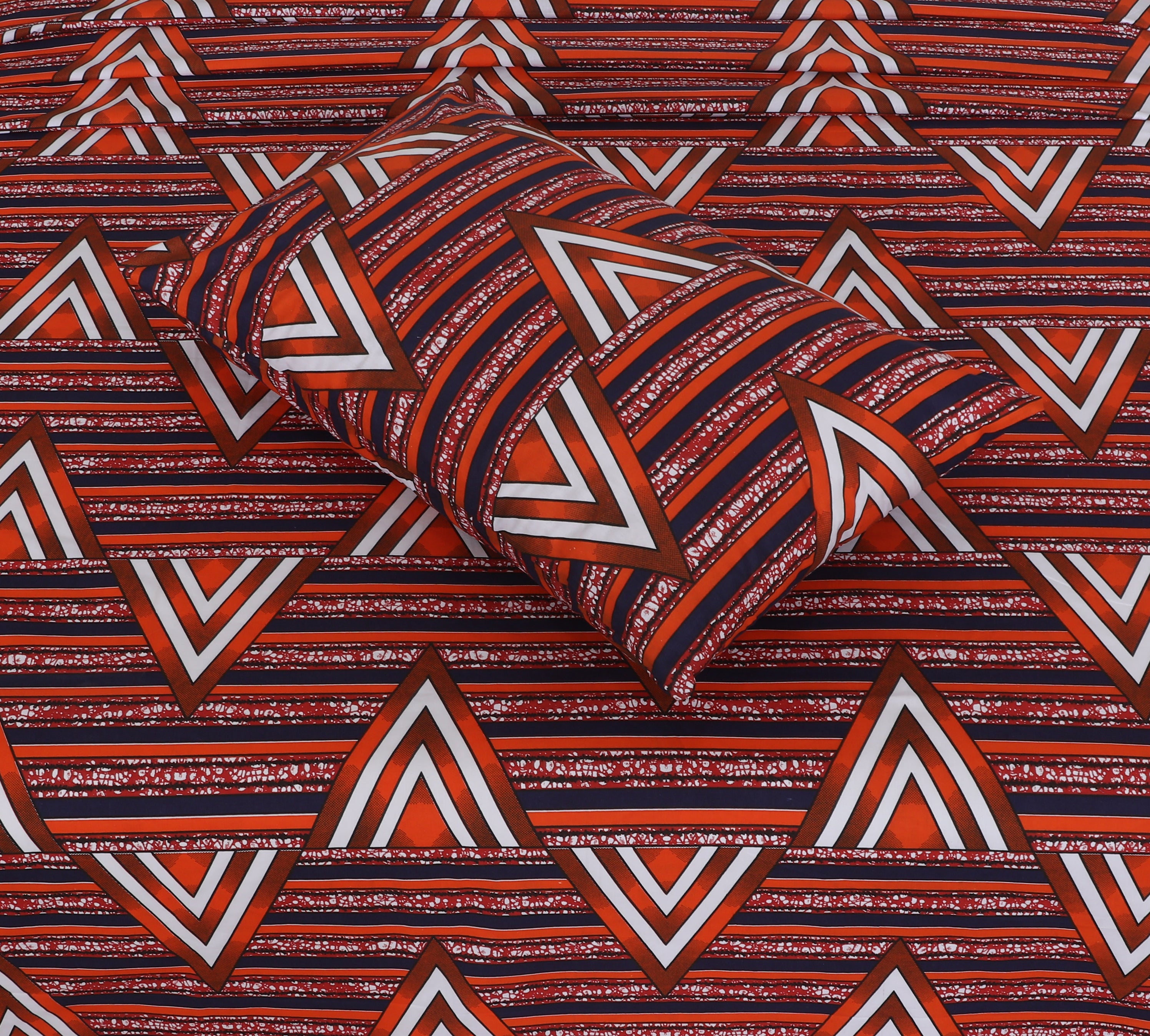 Crimson Geometric Elegance – cotton Bedsheet Set-BS11