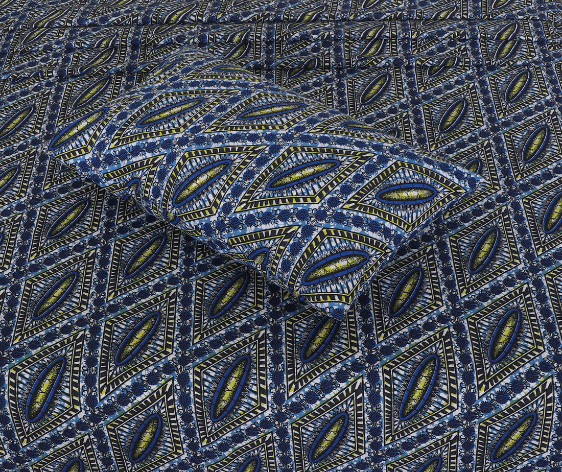 Majestic Blue Diamond Pattern – cotton Bedsheet Set-BS13