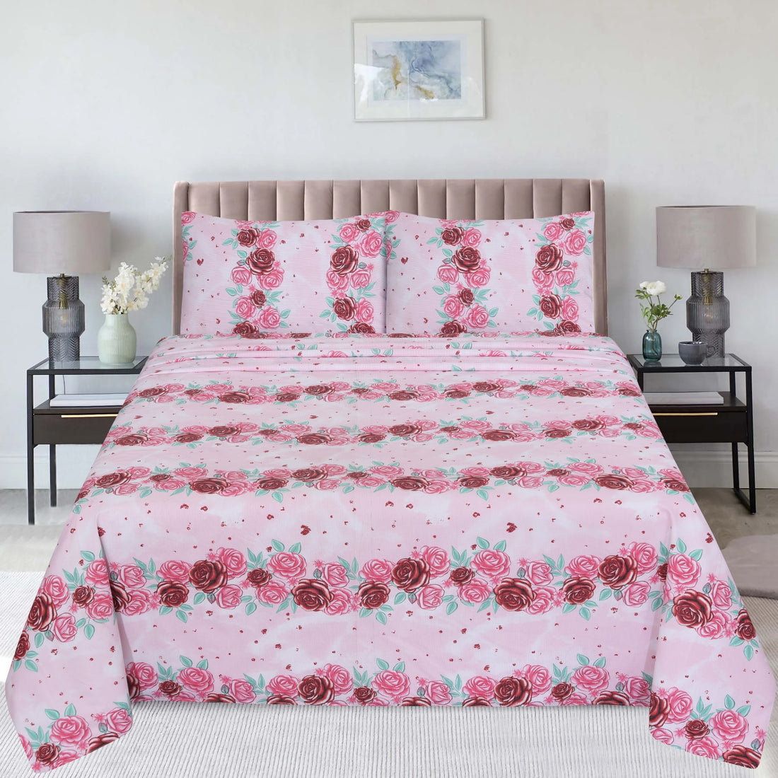 Romantic Rose Garden – cotton Bedsheet Set-BS06