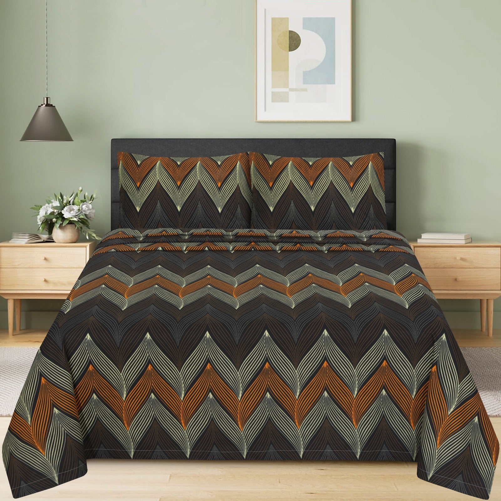 Autumn Chevron Elegance – cotton Bedsheet Set-BS09