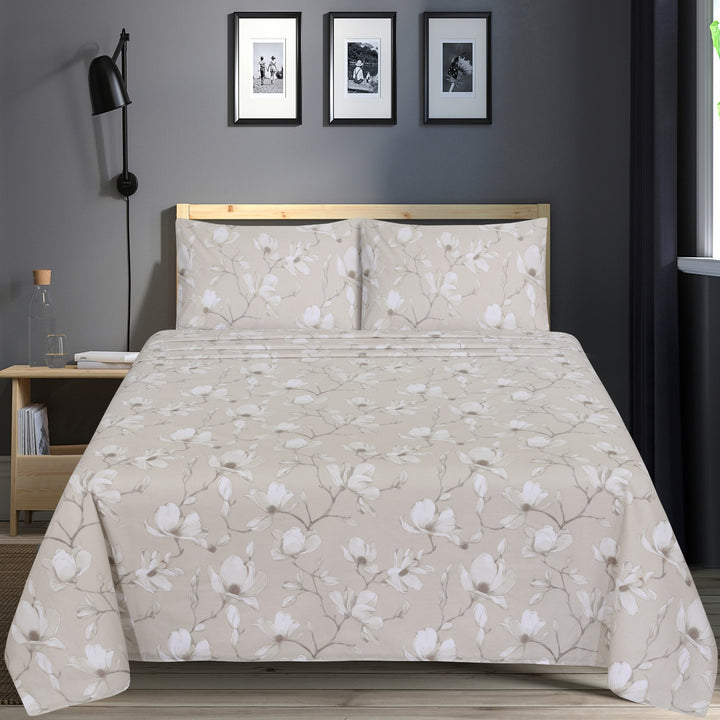 Elegant Beige Floral cotton Bedsheet Set-BS12