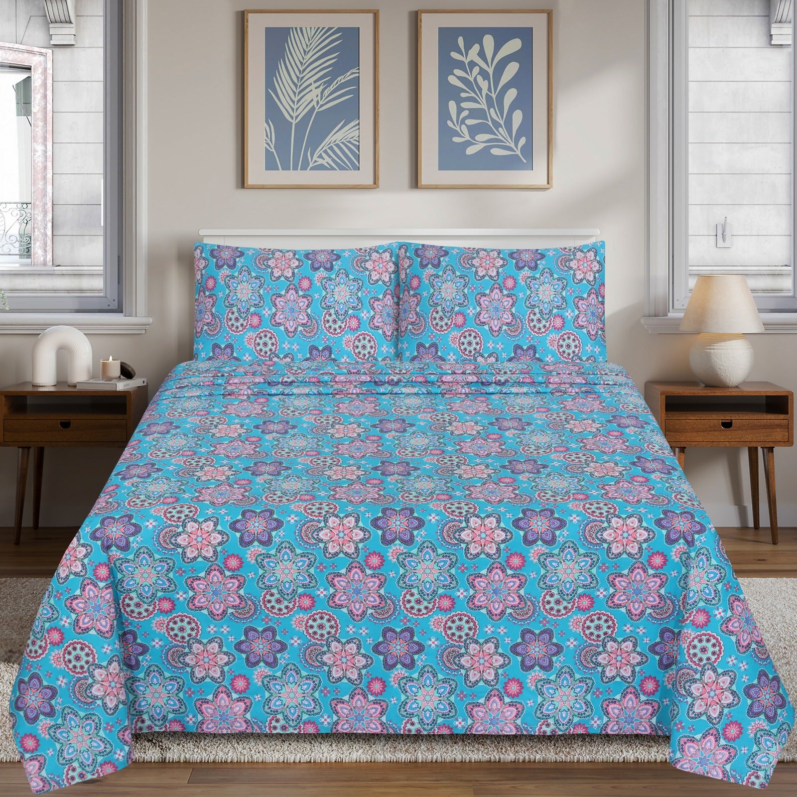 Elegant Floral Patterned – cotton Bedsheet Set-BS15