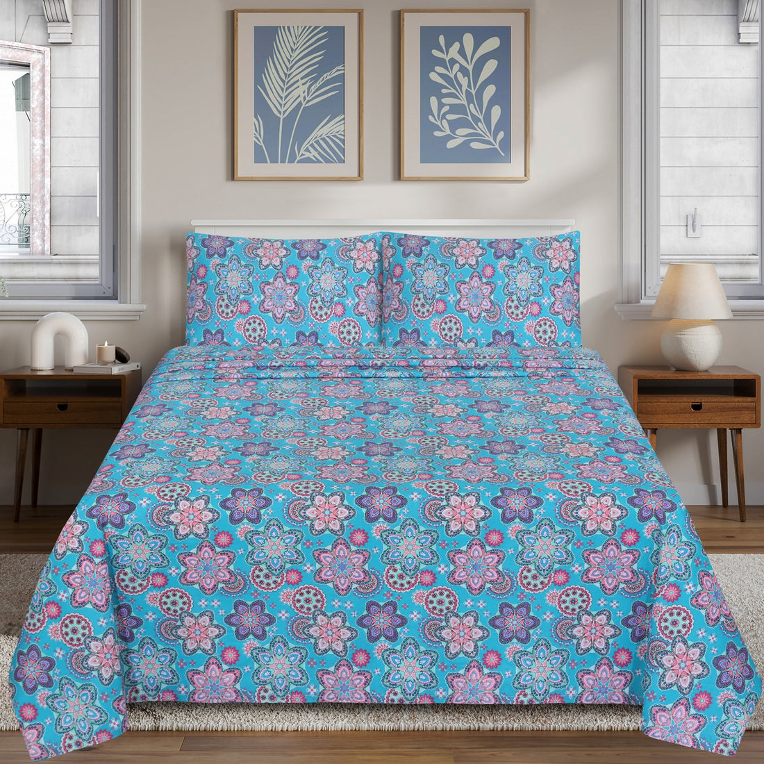Elegant Floral Patterned – cotton Bedsheet Set-BS15