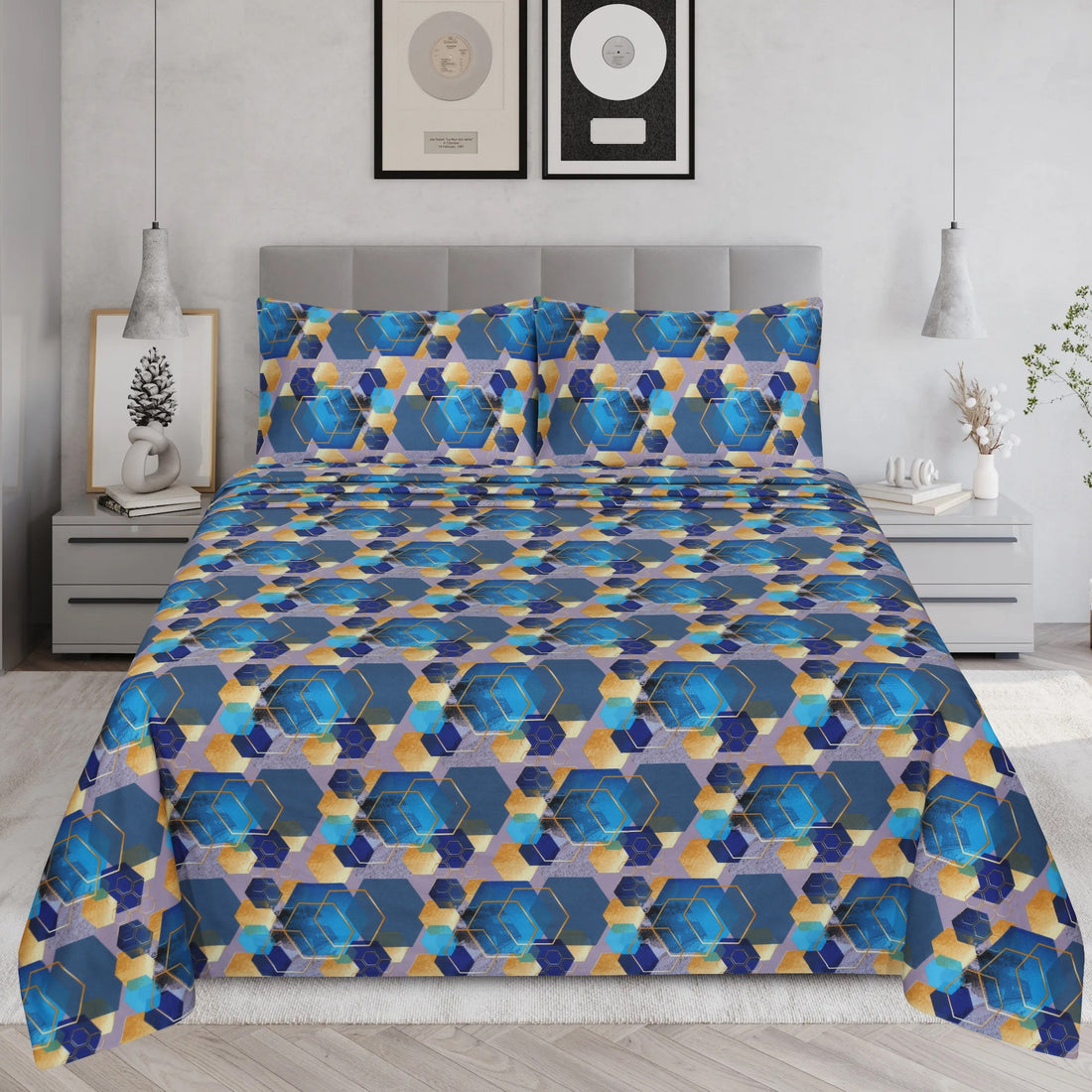 Blue Hexa Pattern bedsheet set – BS23