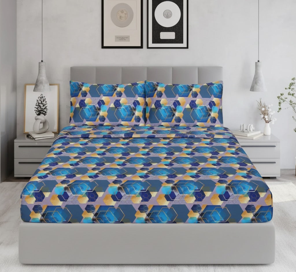 Blue Hexa Pattern fittedsheet set – BS23