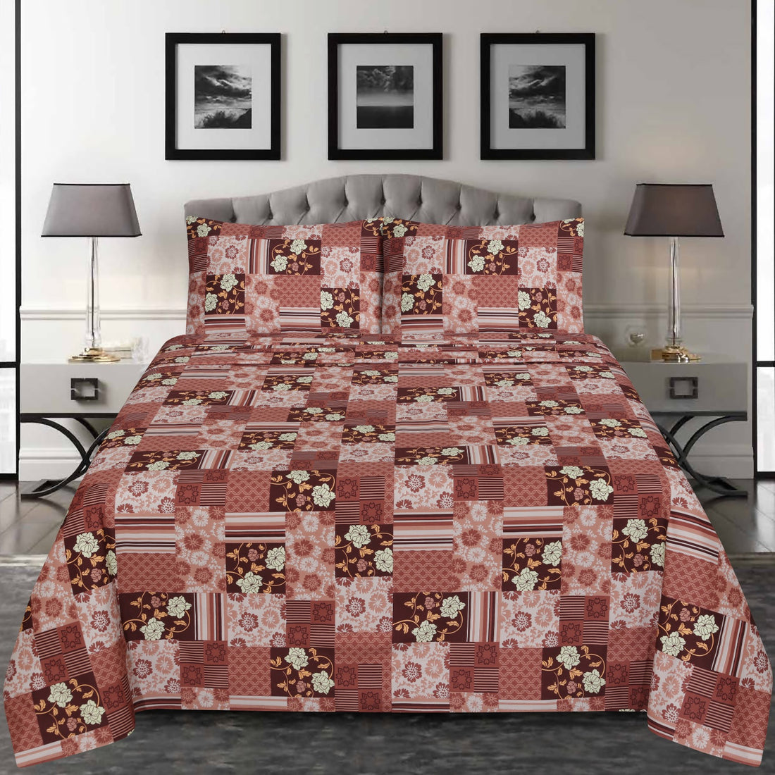 Classic Brown Floral bedsheet set – BS24
