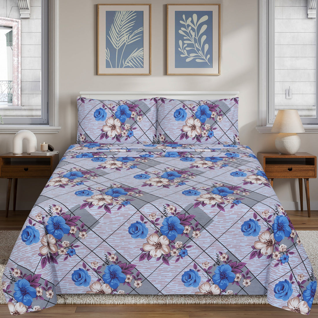 Elegant Blue Blossom bedsheet set – BS29