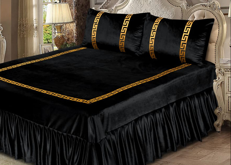 Luxury Velvet black Bed Sheet Set with Golden Border 07