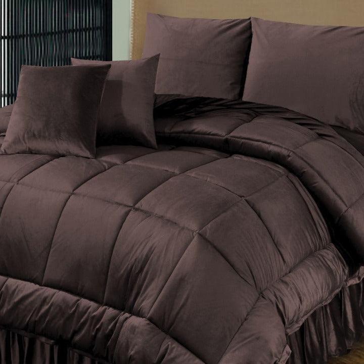 Dark Brown 6 PCS  Embossed Velvet Bedding Set – 05