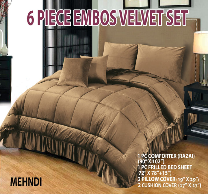 Mehndi 6 PCS  Embossed Velvet Bedding Set – 06