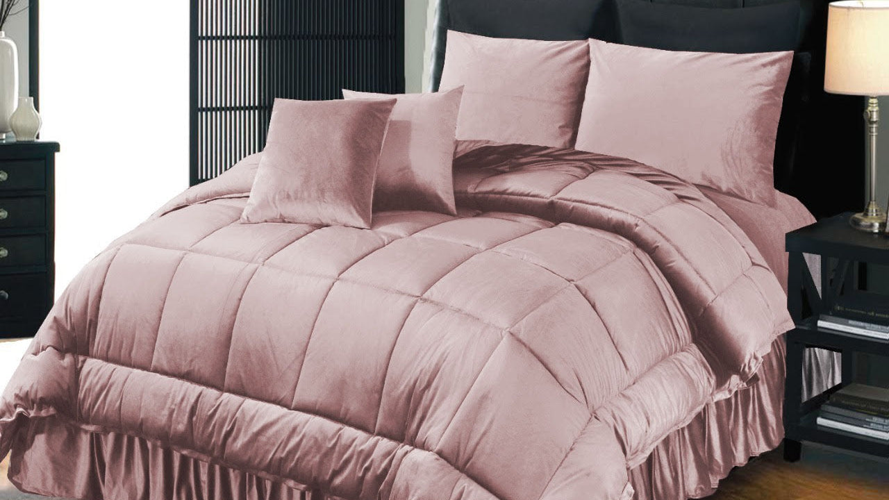 Light Pink   6 PCS  Embossed Velvet Bedding Set – 10