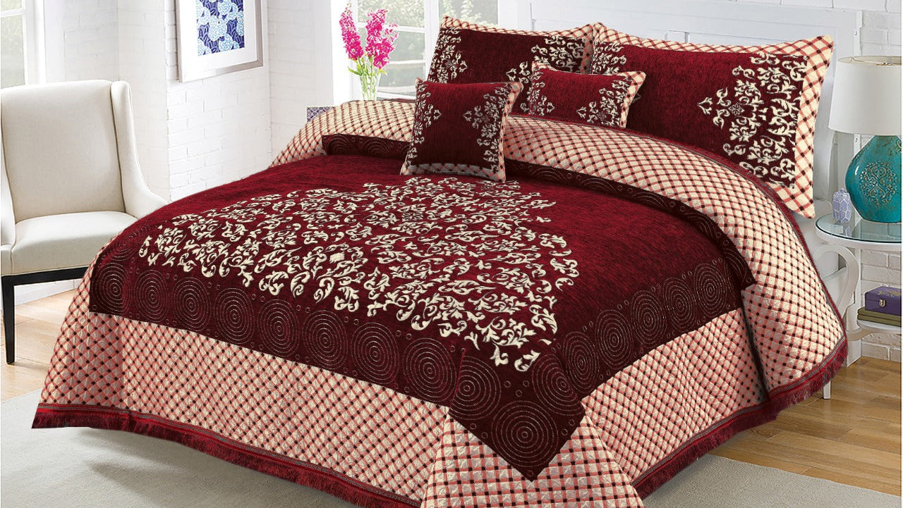 Red Turkish Velvet Jacuard Bedsheet Set - 02