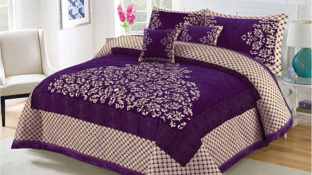 Purple Turkish Velvet Jacuard Bedsheet Set - 06