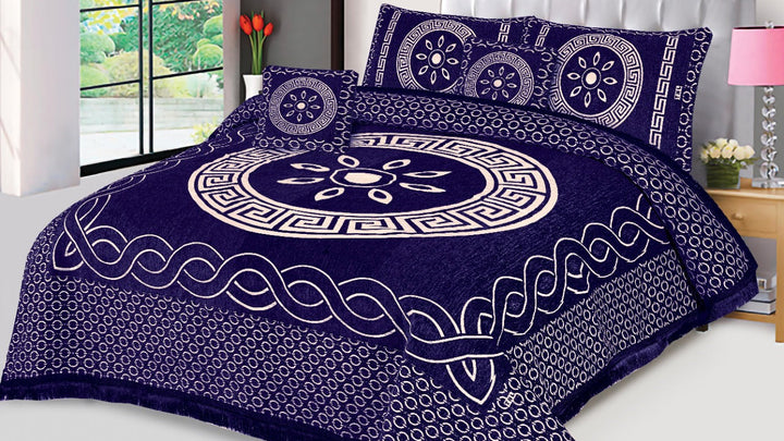 Blue Orbit Velvet Jacuard Bedsheet Set - 01