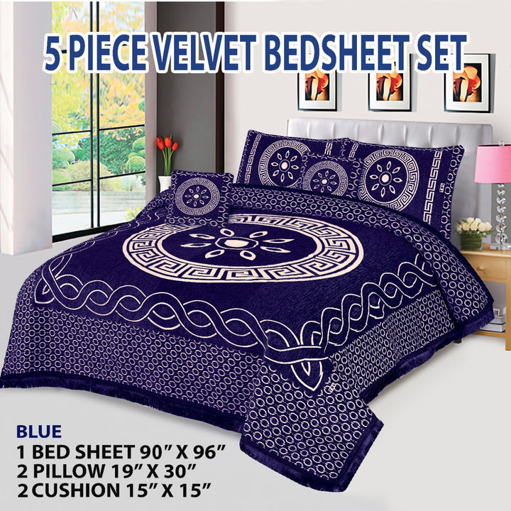 Blue Orbit Velvet Jacuard Bedsheet Set - 01