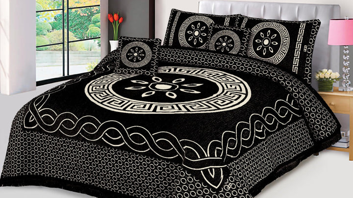Black  Orbit Velvet Jacuard Bedsheet Set - 03