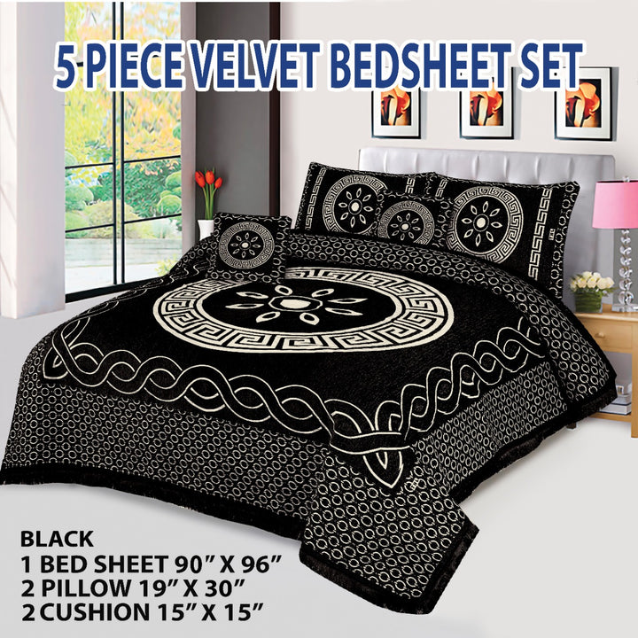 Black  Orbit Velvet Jacuard Bedsheet Set - 03