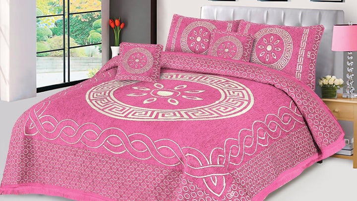 Pink  Orbit Velvet Jacuard Bedsheet Set - 04