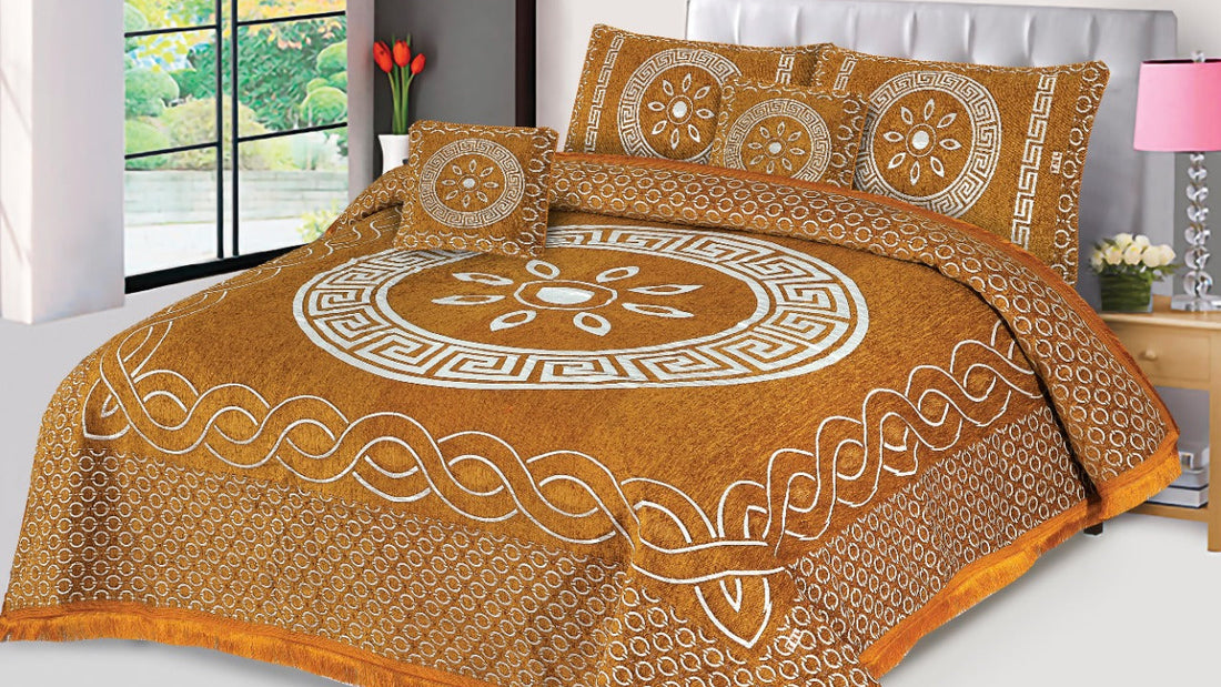 Golden Orbit Velvet Jacuard Bedsheet Set - 05