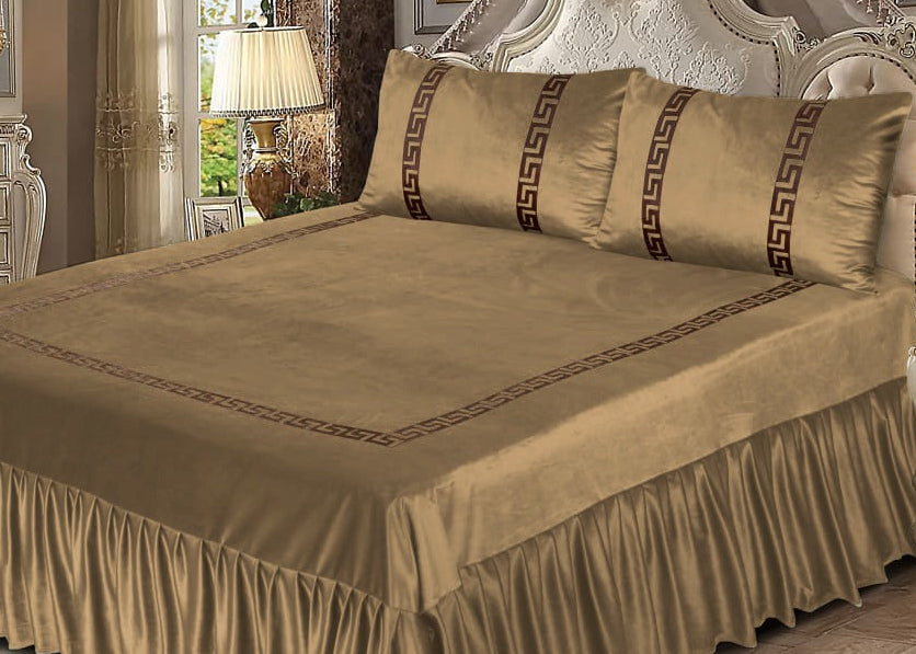 Luxury Velvet light brown Bed Sheet Set with Golden Border 08