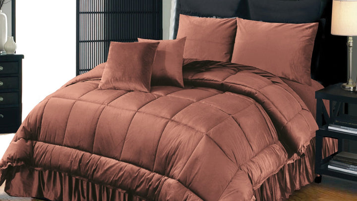 Copper Brown 6 PCS  Embossed Velvet Bedding Set – 01