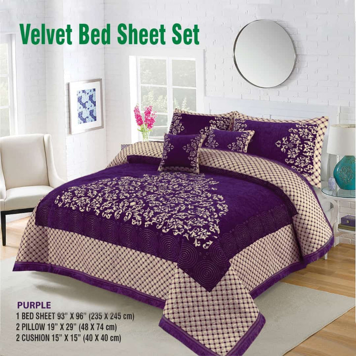 Purple Turkish Velvet Jacuard Bedsheet Set - 06
